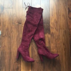 Burgundy Suede Thigh-High Boots